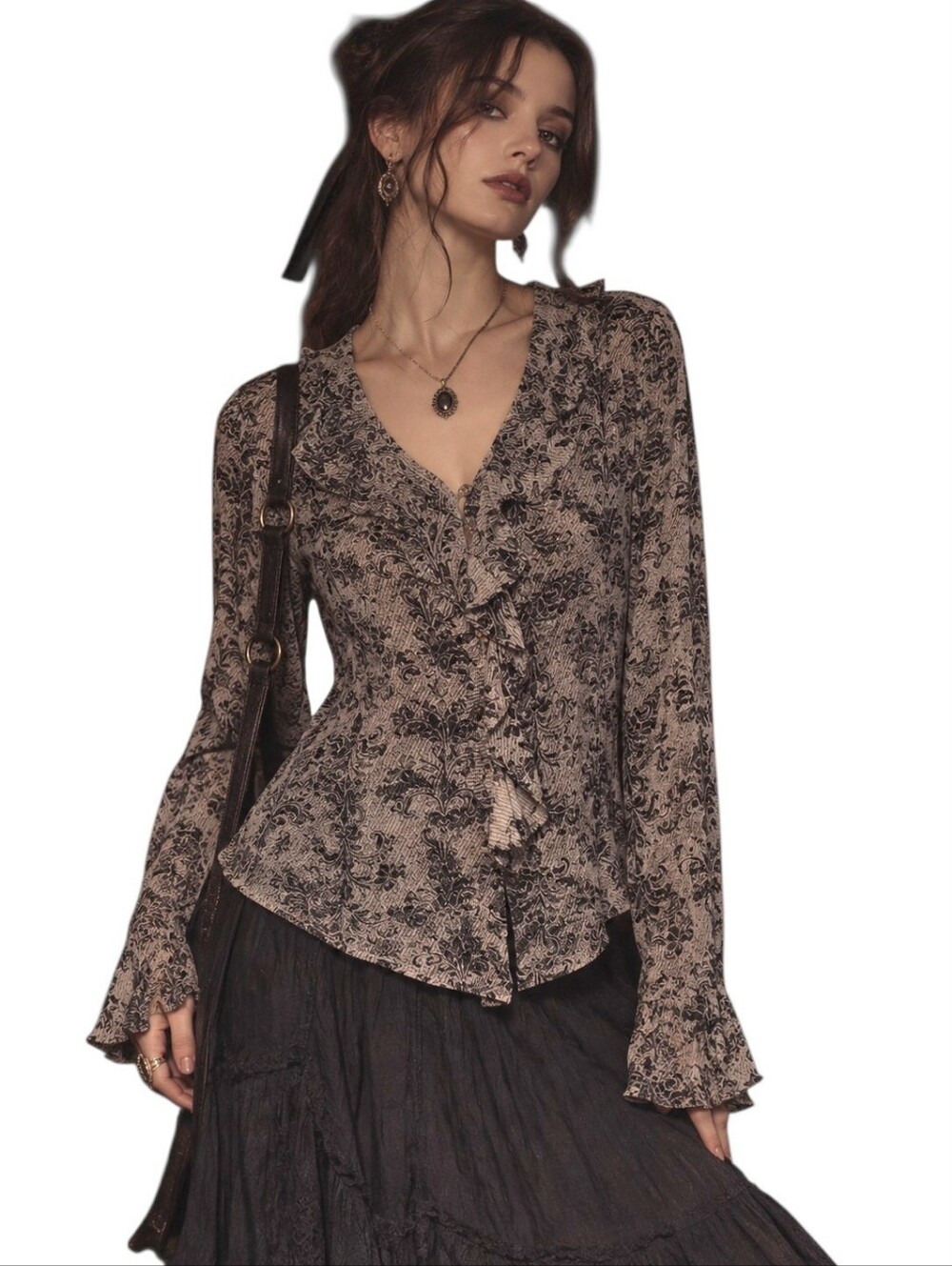 Laura Ashley Sz 16 XL Dark Romantic Floral Ruffle Blouse 100% Silk Renfair Vtg